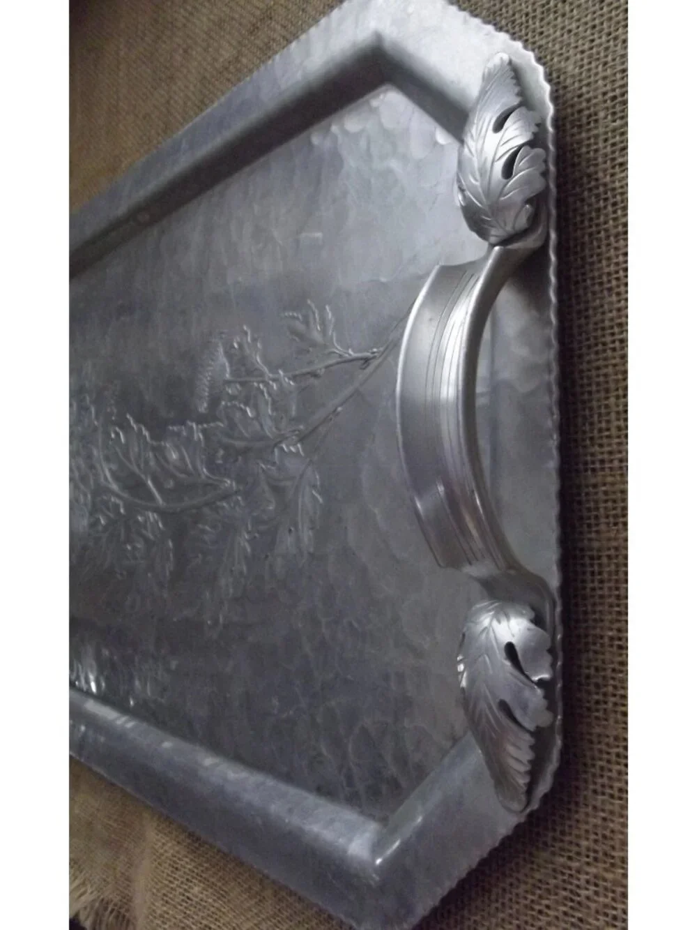 Continental Hand Wrought Silverlook Tray 755 Chrysanthemum Aluminum handles